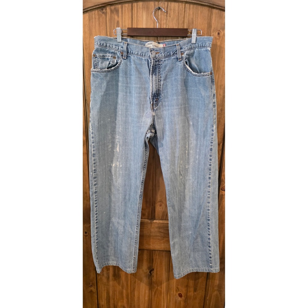 Levis 569 Loose Straight Jeans Mens 36x34 Blue Good Distressed Denim